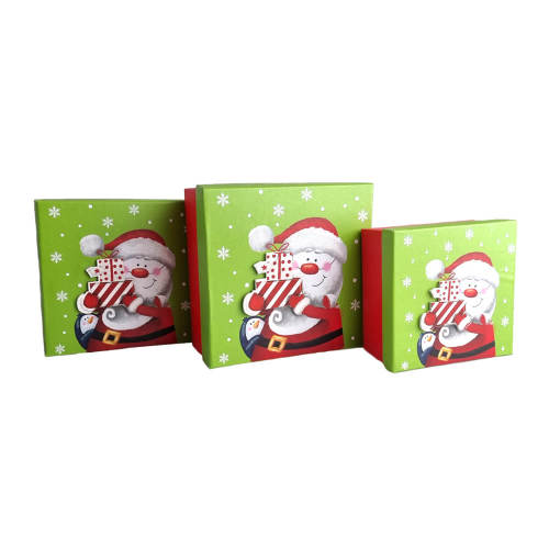 Set 3 cutii dreptunghiulare 3d medii crăciun - model vine moșu