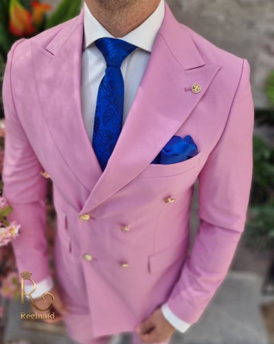 Costum de barbati elegant roz deschis-sacou si pantalon - c4102