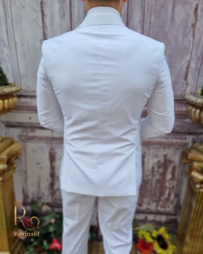 Costum elegant de bărbați, alb, sacou si pantalon - c3737