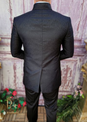 Costum negru de ceremonie, slim fit, sacou, vesta, pantalon si cravata - c3958