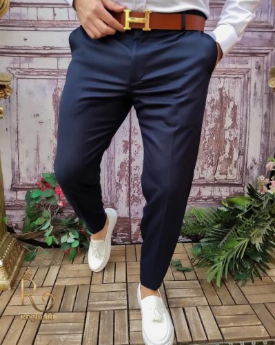 Pantaloni eleganți de bărbați, bleumarin, slim fit - pn728
