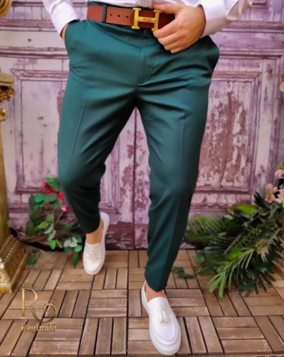 Pantaloni eleganți de bărbați, verde imperial, croiala slim fit - pn727