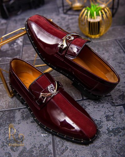 Pantofi loafers de barbati bordo, piele naturala catifelata si lacuita - p1471