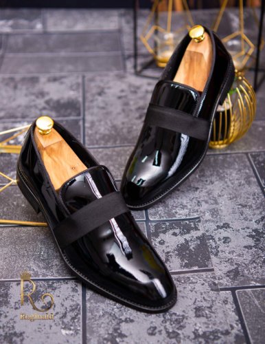 Pantofi mocasini / loafers, piele neagra lacuita-p1632