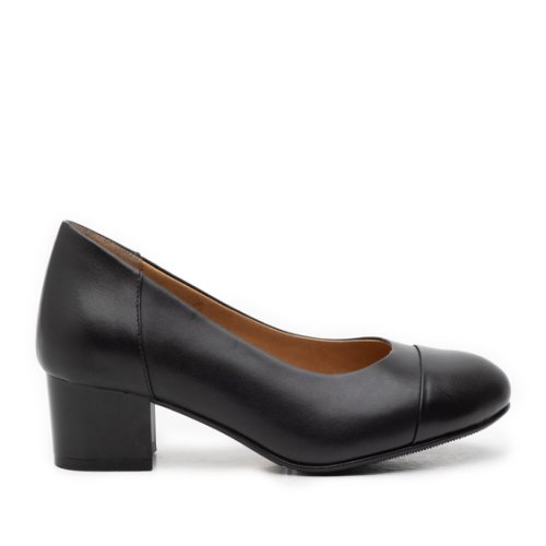 Pantofi casual cu toc dama din piele naturala leofex - 231-1 negru box