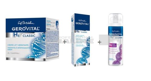 Gerovital h3 crema intensiv hidratanta de zi 50 ml + crema contur ochi/ buze 15 ml + deo spray sensitive 150 ml 