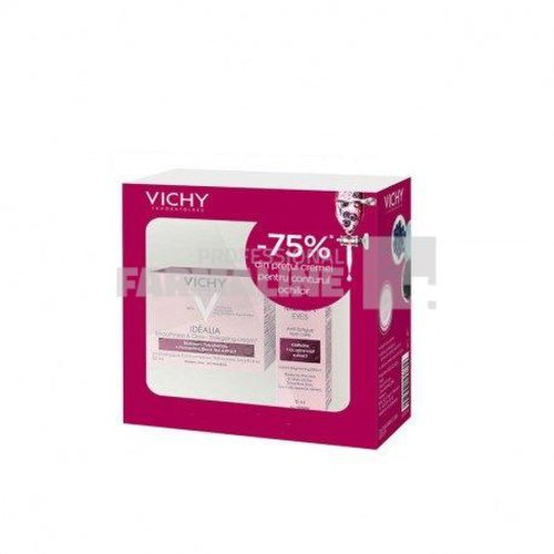 Vichy pachet idealia crema cu efect de netezire si iluminare ten sensibil 50 ml + crema contur ochi 15 ml 75% din al ii-lea