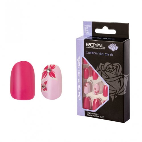 Set 24 unghii false royal glue-on nail tips, california pink, adeziv inclus 2 g