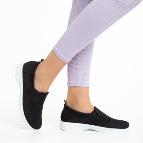 Pantofi sport dama albi cu negru din material textil leanne