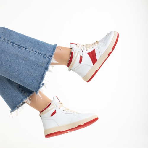 Pantofi sport dama albi cu rosu din piele ecologica raizel