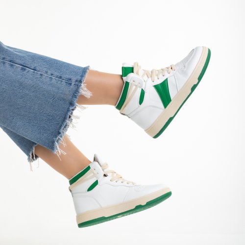 Pantofi sport dama albi cu verde din piele ecologica raizel