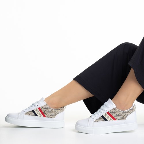 Pantofi sport dama albi din piele ecologica si material textil yalexa