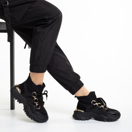 Pantofi sport dama negri din piele ecologica si material textil raylan