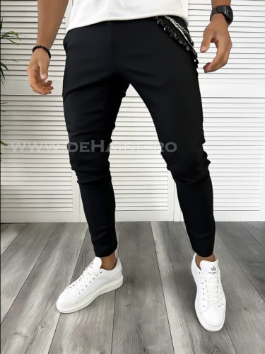 Pantaloni barbati casual regular fit negri b8023 f2-2