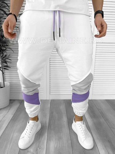 Pantaloni de trening albi conici k154