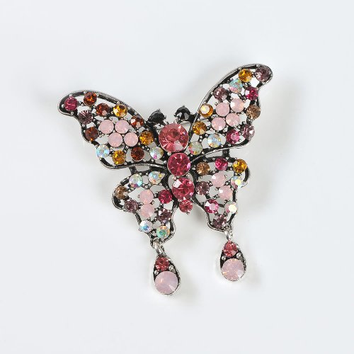 Meli Melo Brosa fluture argintiu cu pietre roz