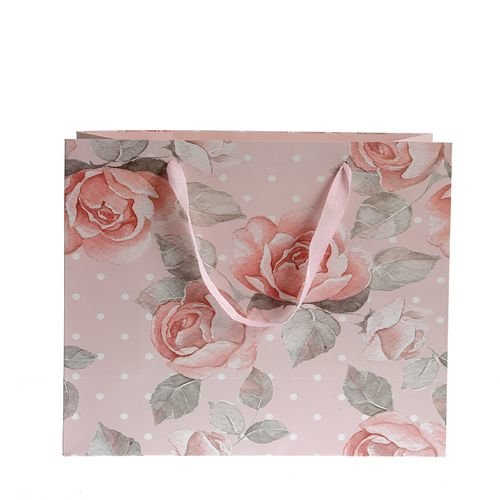 Punga de cadou roz cu trandafiri 40x33 cm