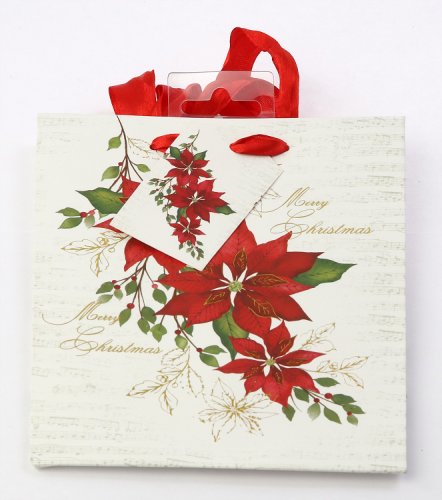 Punga pentru cadou - merry christmas poinsettia, 14x18cm | gifts and craft