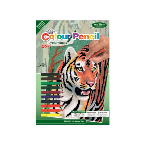 Set culori pe numere - colour pencil by numbers mini: jungle tiger | royal & langnickel