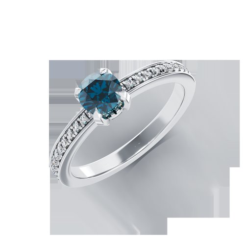 Inel de logodna din aur alb de 18k cu diamant albastru de 0.52ct si diamante de 0.2ct