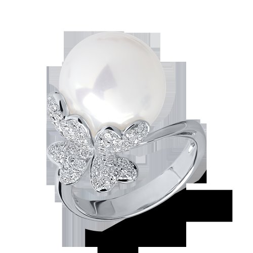 Inel din aur alb cu diamante de 0.57ct si perla de cultura