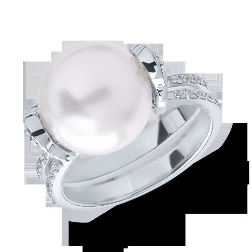Inel din aur alb cu perla australiana de 12.09ct si diamante de 0.82ct