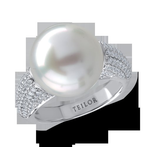Inel din aur alb cu perla de cultura de 17.71ct si diamante de 0.84ct