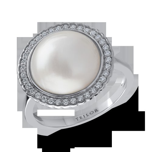 Inel din aur alb cu perla de cultura de 4.3ct si diamante de 0.168ct