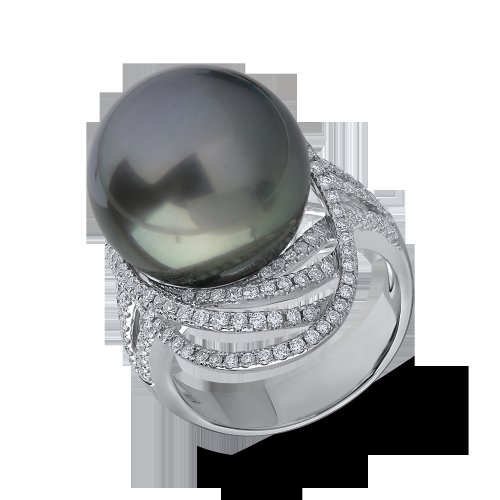 Inel din aur alb cu perla de cultura si diamante de 0.78ct