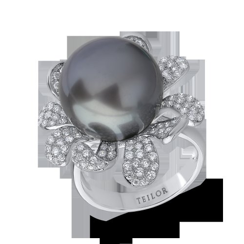 Inel din aur alb cu perla de cultura si diamante de 0.95ct