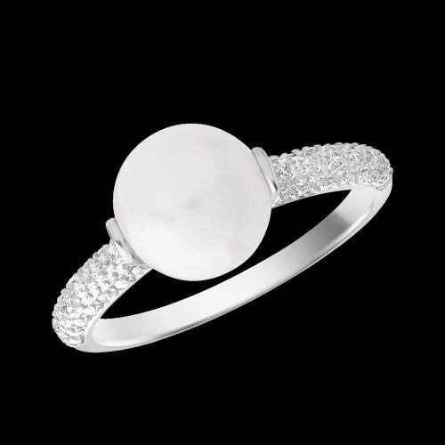 Inel din aur alb de 14k cu perla de cultura 3.8ct si diamante de 0.156ct