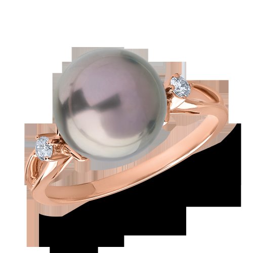 Inel din aur roz cu diamante de 0.08ct si perla de cultura