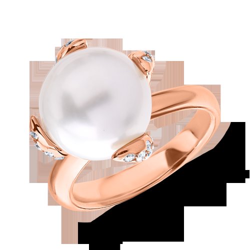 Inel din aur roz cu perla australiana de 12.09ct si diamante de 0.36ct