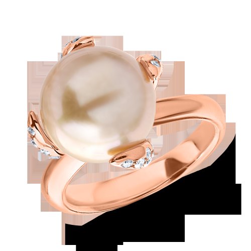 Inel din aur roz cu perla australiana de 12.18ct si diamante de 0.36ct