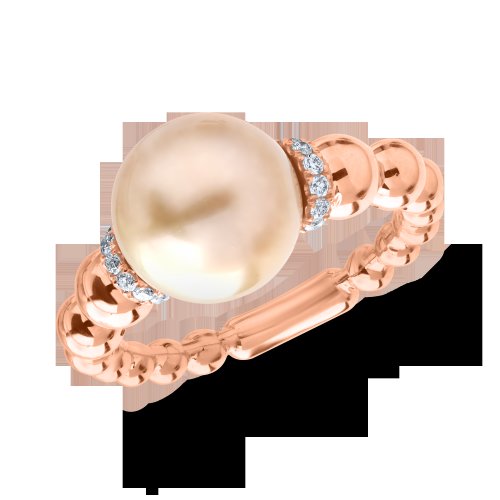 Inel din aur roz cu perla de cultura de 10.6ct si diamante de 0.1ct