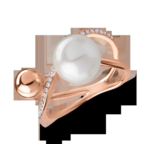 Inel din aur roz cu perla de cultura de 7.8ct si diamante de 0.19ct