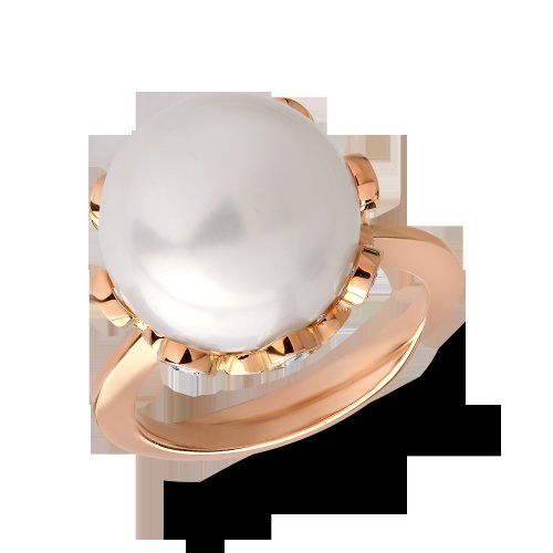 Inel din aur roz de 18k cu perla de cultura de 17ct si diamante de 0.58ct