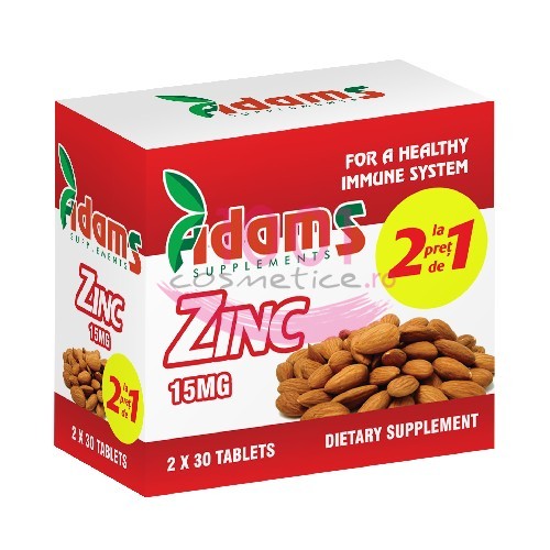 Adams supplements zinc 15 mg pachet 1+1 gratis