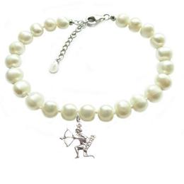 Bratara zodiac sagetator cu perle naturale albe 7 mm - cadouri si perle