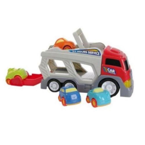 Camion platforma cu 4 masinute pentru copii, multicolor, +18 luni