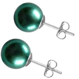 Cercei de aur alb cu perle premium verde smarald - cadouri si perle