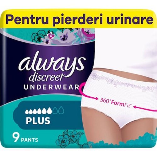 Chiloti pentru incontinenta urinara - always discreet underwear plus, marimea m, 9 buc