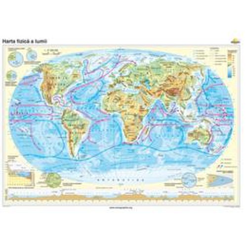 Lumea - harta fizica cartographia 1:74 000 000, editura cartographia