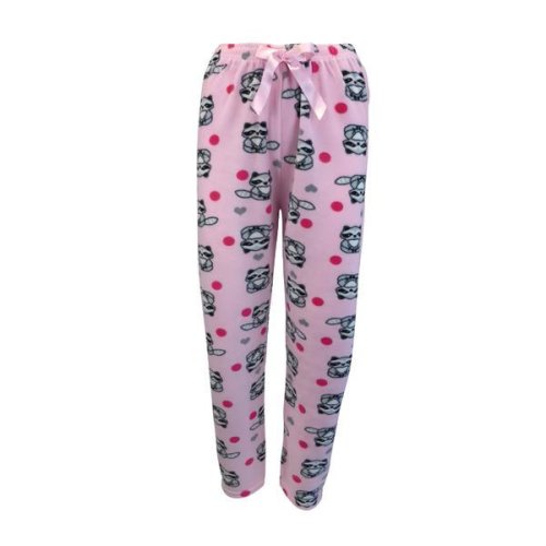Pantaloni pijama dama, univers fashion, polar, roz deschis cu imprimeu gri si roz, l