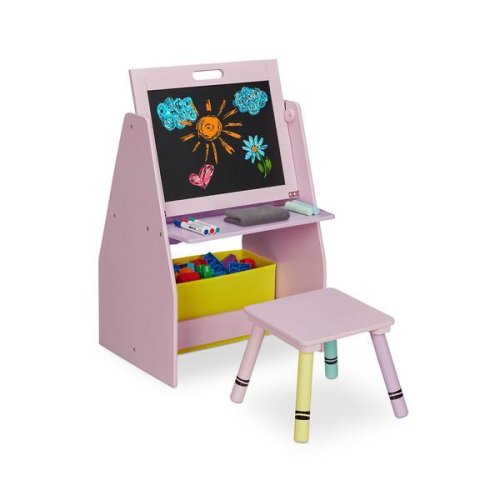 Caerus Capital Raft depozitare camera copiilor cu tabla pentru desenat, scaunel inclus, lemn, lila