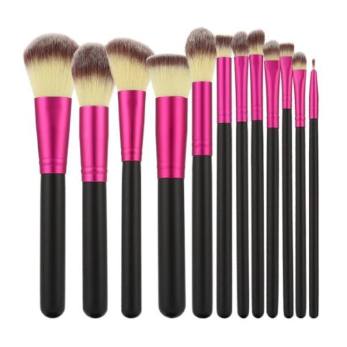 Set 12 pensule negre cu roz pentru machiaj - mimo makeup brush black   pink, 12 buc