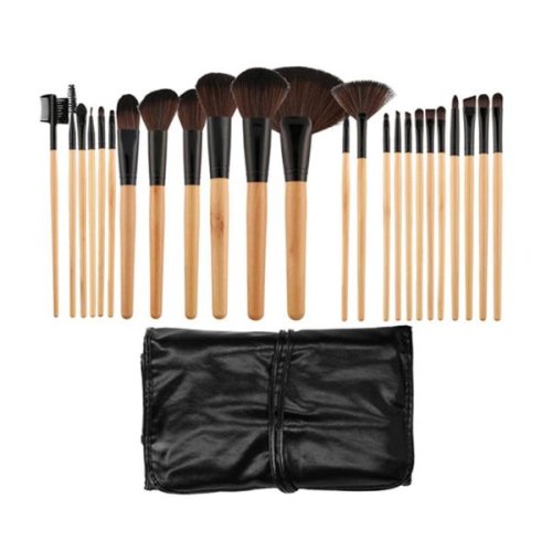 Set 24 pensule negre cu maner din lemn pentru machiaj - mimo makeup brush wooden  black, 24 buc
