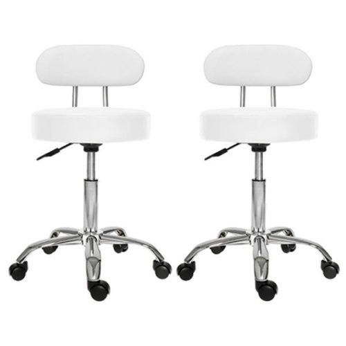  set 2x scaun salon cu spatar alb, taburet rotativ pe roti