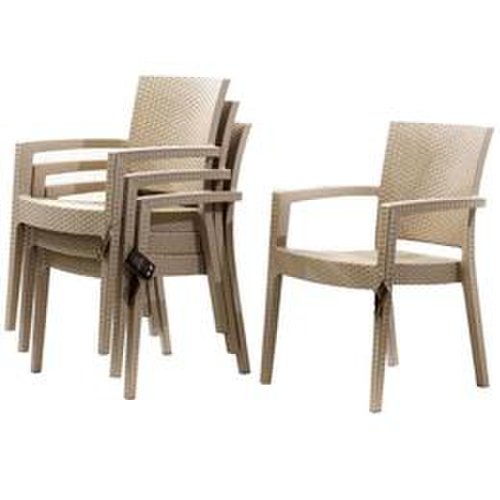 Set 4 scaune paris rattan culoare capucino, dimensiuni 62x58h88cm polipropilen, fibra sticla