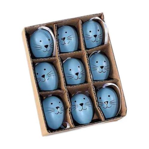 Set 9 oua decorative paste din plastic albastru 3x4 cm - decorer
